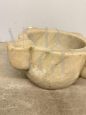 Large antique mortar in Carrara marble with the coat of arms of the Order of Malta