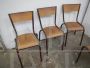 Set of 6 stackable burgundy Mullca chairs with light wood seat, 1960s