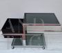 70's bar trolley in steel with smoked glass tops and container                        
                            