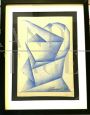 Blue Vase, cubist futurist drawing by Erto Zampoli, pastel on paper