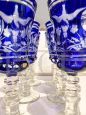 Set of 12 glasses and goblets in finely decorated blue Murano glass, Italy 1970s