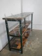 Industrial shelf bookcase in patchwork wood with 3 shelves, 1970s