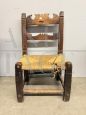 Antique and rare 17th century children's chair in walnut and straw                            