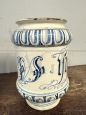 Pair of antique Bassano ceramic apothecary jars, 18th century