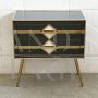 Small two-drawer dresser in black and white glass and brass