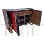 2-door sideboard in red and black glass with optical effect
