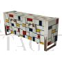 Mondrian style glass sideboard with fish-shaped handles