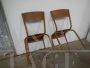 Set of 4 stackable brown Mullca chairs with dark wood seat, 1960s