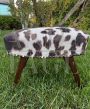 Vintage ottoman in wood and spotted velvet                        
                            