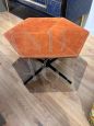 Vintage hexagonal coffee table with cognac alcantara top      