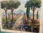 Painting with tree-lined avenue, oil on canvas from the 1940s