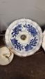 Pair of vintage hand-painted ceramic chandeliers with blue decorations
