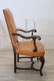 Antique armchair in walnut and yellow leather, late 19th century