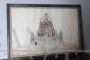 Antique drawing with study of Imperial throne in a large square, early 19th century