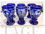 Set of 12 glasses and goblets in finely decorated blue Murano glass, Italy 1970s
