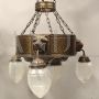 Antique copper and glass chandelier with 4 lights, late 19th century