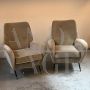 Pair of vintage reclining armchairs in dove gray velvet