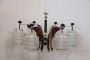1950s Stinovo style design chandelier in glass and wood, with six lights