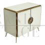 Two-door sideboard in white glass with brass handle