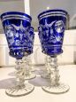 Set of 12 glasses and goblets in finely decorated blue Murano glass, Italy 1970s