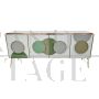 Illuminated sideboard in white glass with green circles