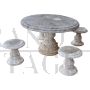 Vintage garden set with table and 4 terrazzo stools in concrete grit           
                            
