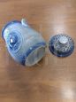 Vintage blue ceramic Rumtopf jar with lid