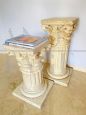 Pair of Travertine marble columns with Corinthian style capitals, Italy 1940s