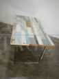 Folding table with patchwork wooden top in patina