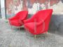 Pair of 50s / 60s armchairs in red velvet