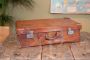 Vintage Brown Leather Suitcase with Key