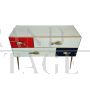 White, blue and red glass console dresser with fish handles