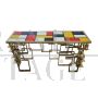 Double-sided console in Murano glass with geometric base in chrome-gold steel