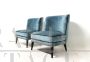 Pair of French style design armchairs in light blue velvet