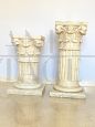 Pair of Travertine marble columns with Corinthian style capitals, Italy 1940s
