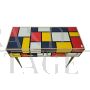 Colored glass and brass console with two drawers