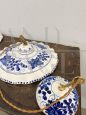 Pair of vintage hand-painted ceramic chandeliers with blue decorations