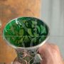 Triptych of Art Nouveau vases in green glass and silver, 1930s