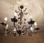 Large vintage bronzed brass chandelier with floral decorations