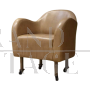 60's beige leather armchair with wheels