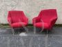 Pair of Gigi Radice style design armchairs in red bouclé wool, 1960s