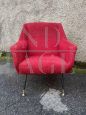 Pair of Gigi Radice style design armchairs in red bouclé wool, 1960s