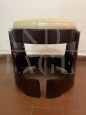 Vintage design small ottoman in wood and leather in space age style, 1970s  