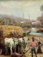 Rural scene with hay harvest, Posillipo school, oil on panel