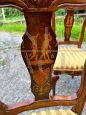 Set of 12 chairs + 2 head chairs in Palladian style inlaid with allegorical cherubs