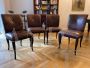 Set of 4 industrial vintage style brown leather armchairs