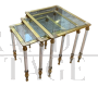 Set of 3 glass and brass nesting tables
