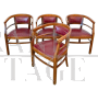 Set of 4 Art Deco tub chairs in wood and burgundy skai, Italy 1940s