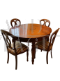 Set of 19th century extendable oval table with inlays + 4 chairs