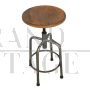 Industrial swivel stool in wood and iron with 4 legs, 1960s
